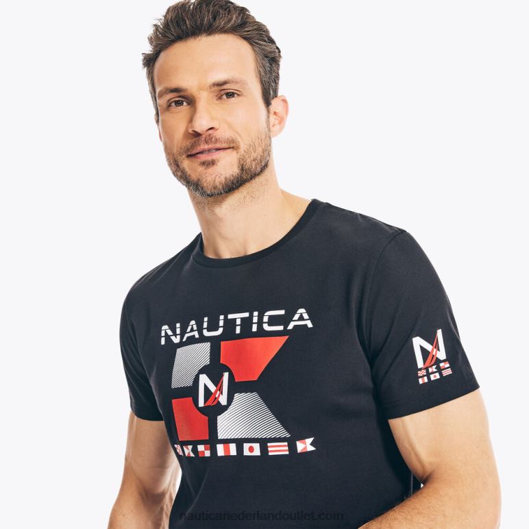 duurzaam vervaardigd grafisch T-shirt met vlaggen echt zwart Nautica 0828F714 Heren