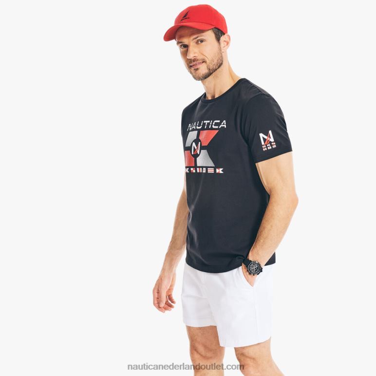 duurzaam vervaardigd grafisch T-shirt met vlaggen echt zwart Nautica 0828F714 Heren