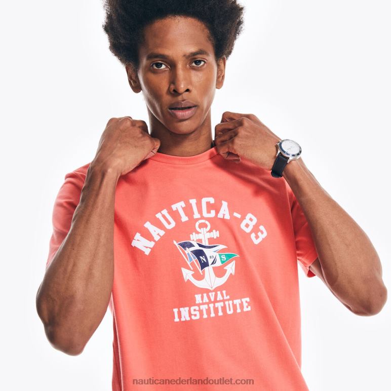 duurzaam vervaardigd grafisch t-shirt van het marine-instituut glorie rood Nautica 0828F631 Heren