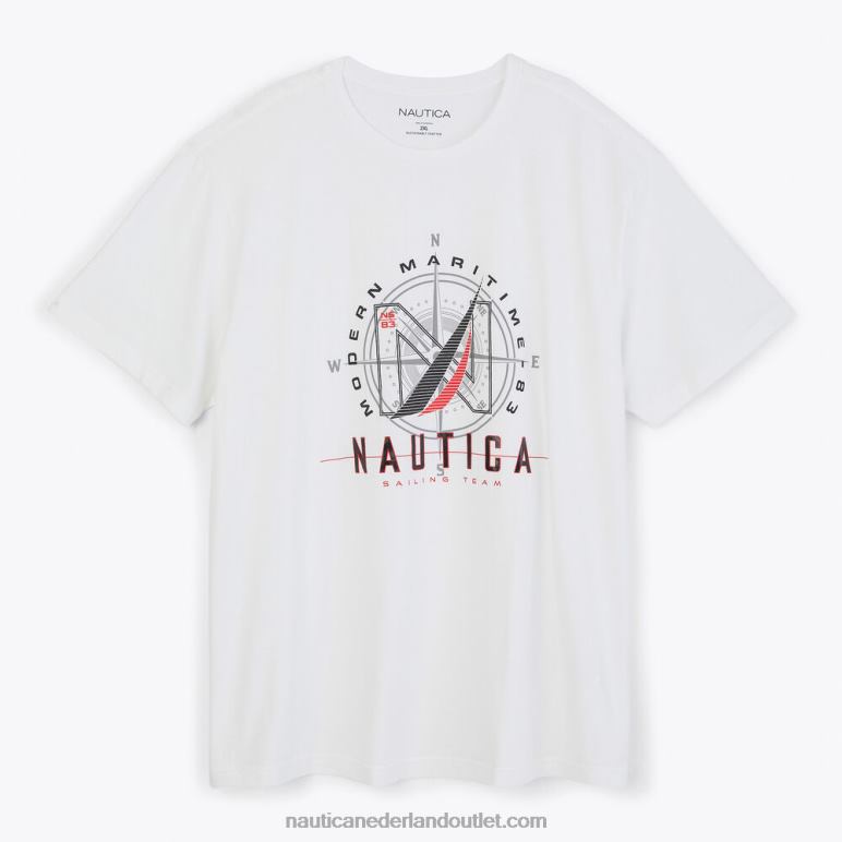 duurzaam vervaardigd groot en lang maritiem grafisch T-shirt Helder wit Nautica 0828F483 Heren