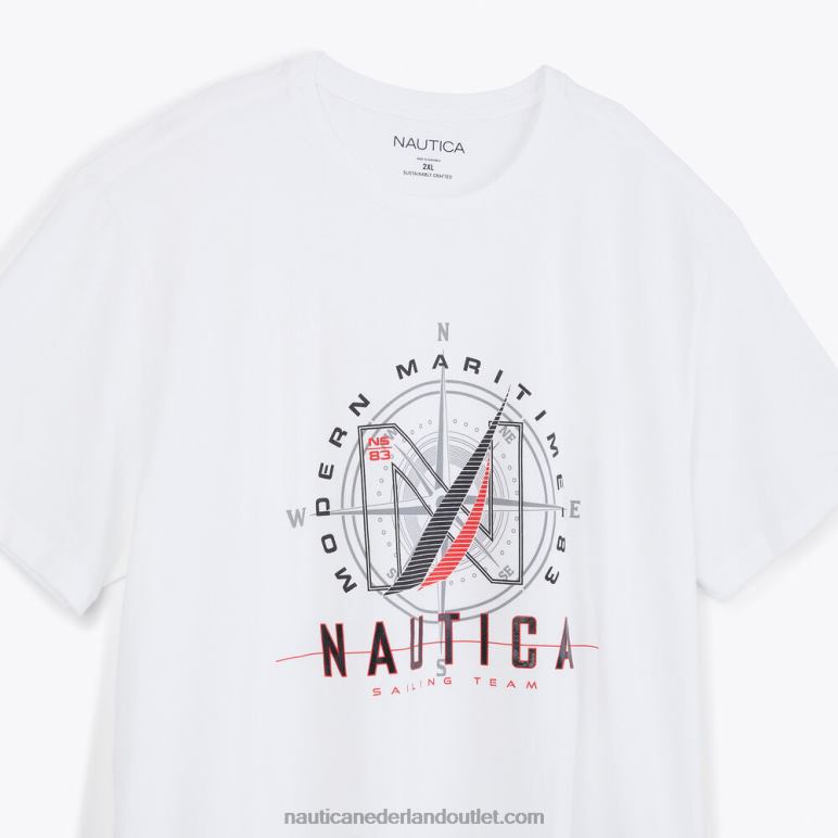 duurzaam vervaardigd groot en lang maritiem grafisch T-shirt Helder wit Nautica 0828F483 Heren