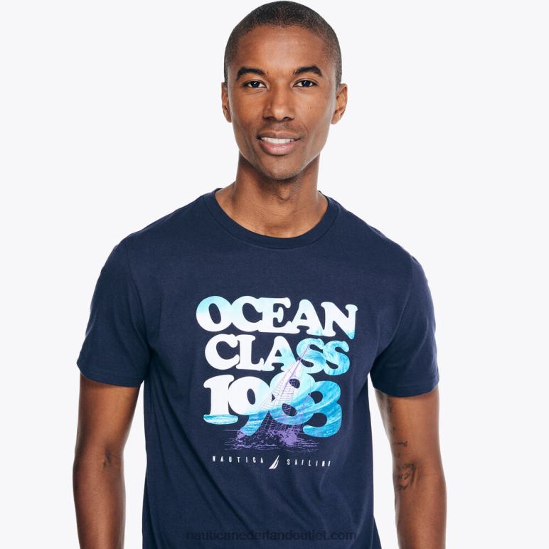 duurzaam vervaardigd oceaanklasse grafisch t-shirt marine Nautica 0828F385 Heren