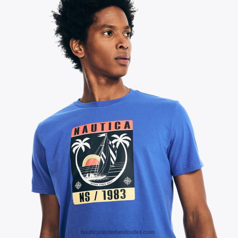 duurzaam vervaardigd ocean vibes grafisch t-shirt kobalt golf Nautica 0828F368 Heren
