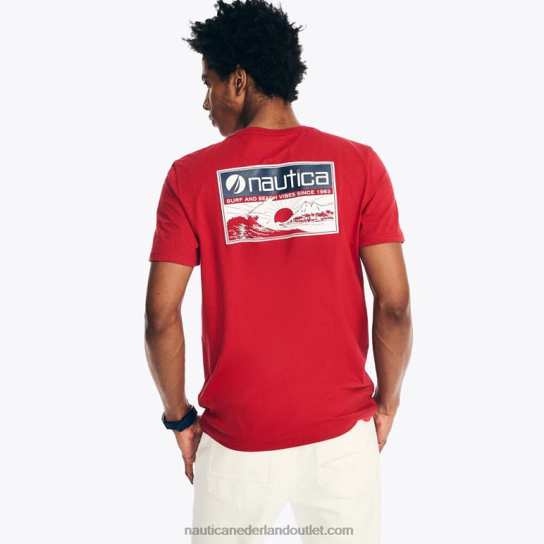 duurzaam vervaardigd surf beach vibes grafisch t-shirt nautisch rood Nautica 0828F419 Heren
