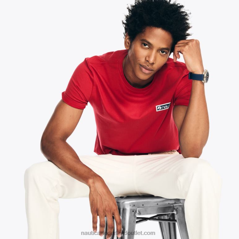 duurzaam vervaardigd surf beach vibes grafisch t-shirt nautisch rood Nautica 0828F419 Heren