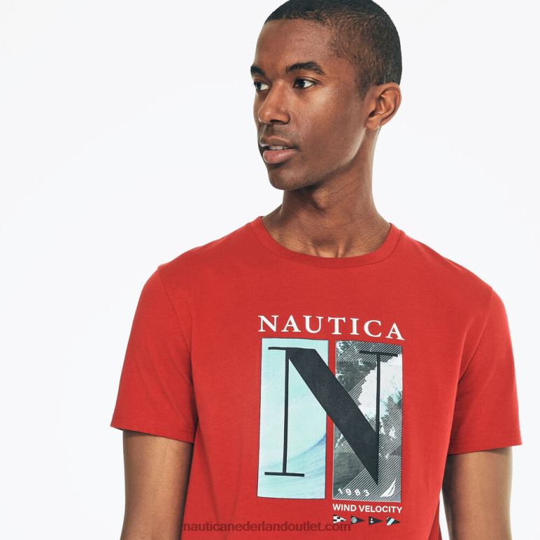 duurzaam vervaardigd windsnelheid grafisch t-shirt nautisch rood Nautica 0828F585 Heren