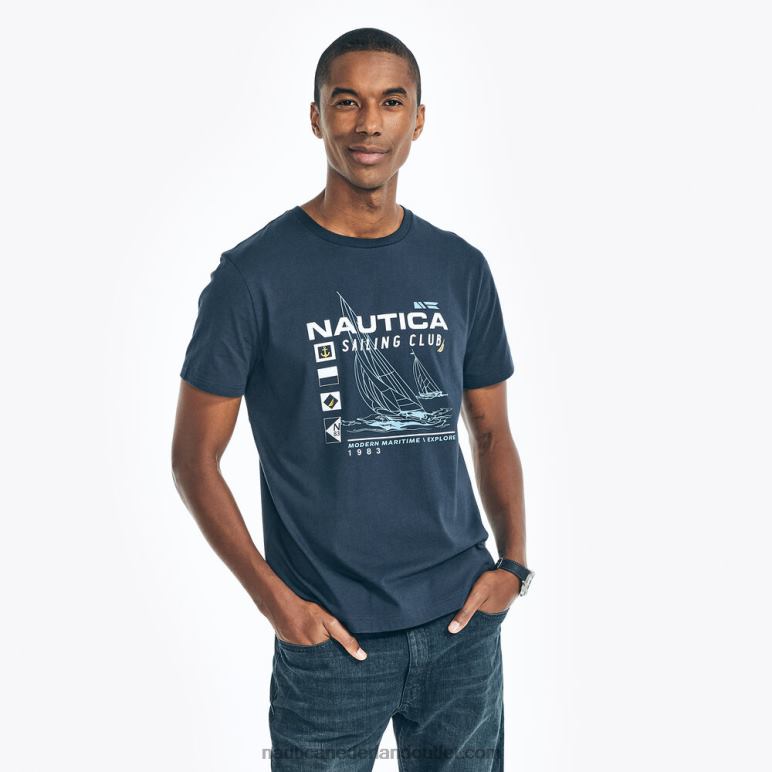 duurzaam vervaardigd zeilclub grafisch t-shirt marine Nautica 0828F394 Heren
