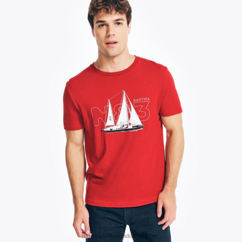 duurzaam vervaardigd zeilgrafisch T-shirt nautisch rood Nautica 0828F361 Heren