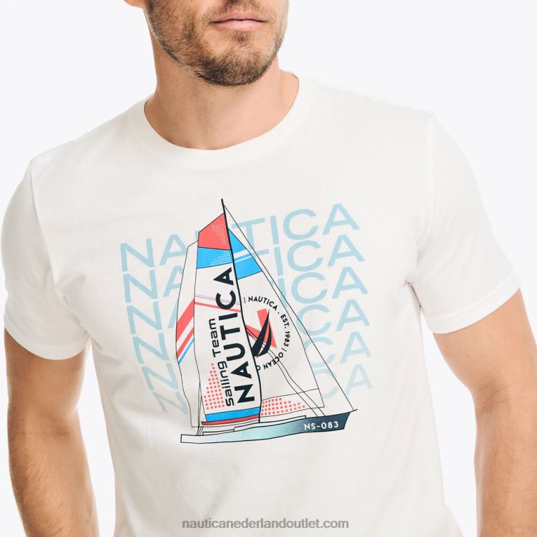 duurzaam vervaardigd zeilteam grafisch t-shirt Helder wit Nautica 0828F314 Heren
