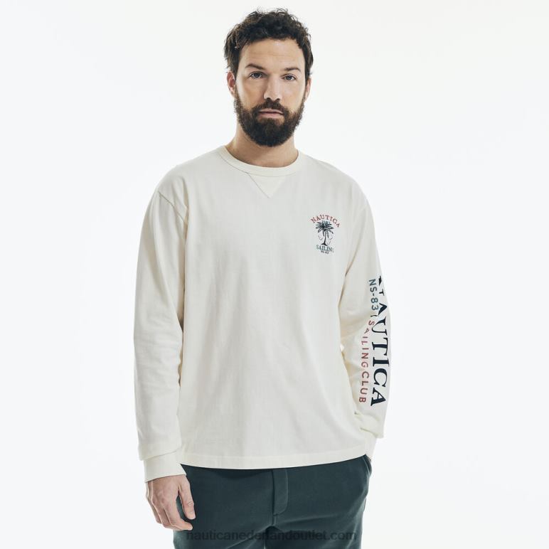 grafisch T-shirt met lange mouwen witte pet Nautica 0828F591 Heren