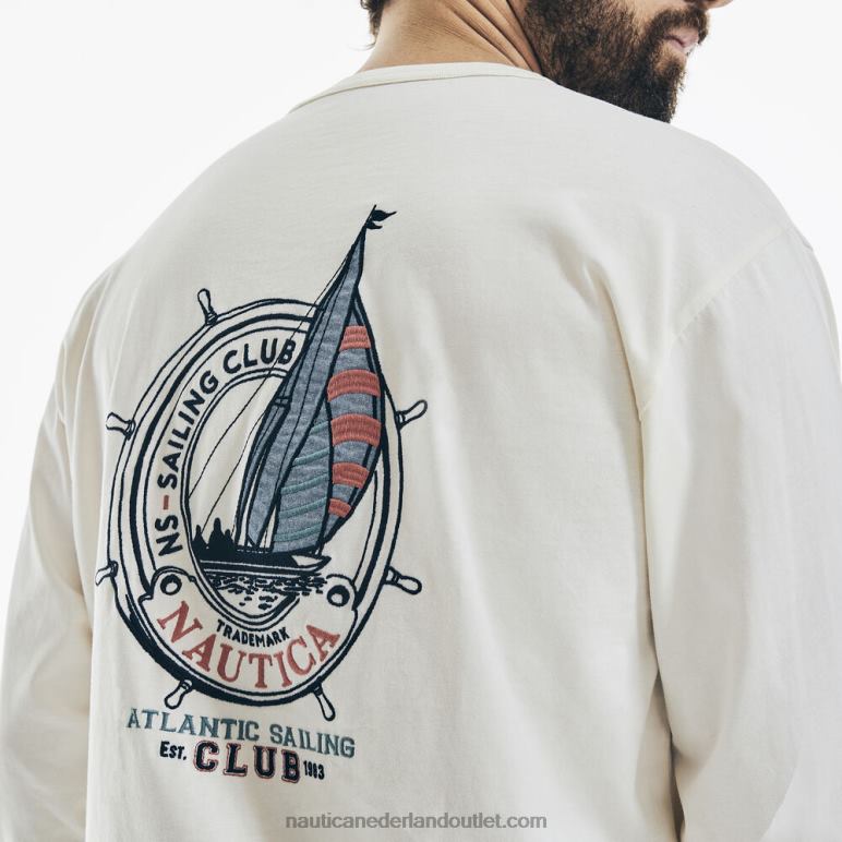 grafisch T-shirt met lange mouwen witte pet Nautica 0828F591 Heren