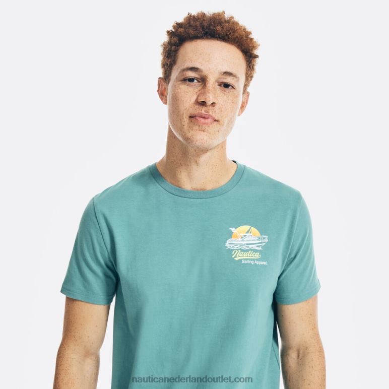 grafisch t-shirt met zonsondergangboot delphinium blauw Nautica 0828F622 Heren