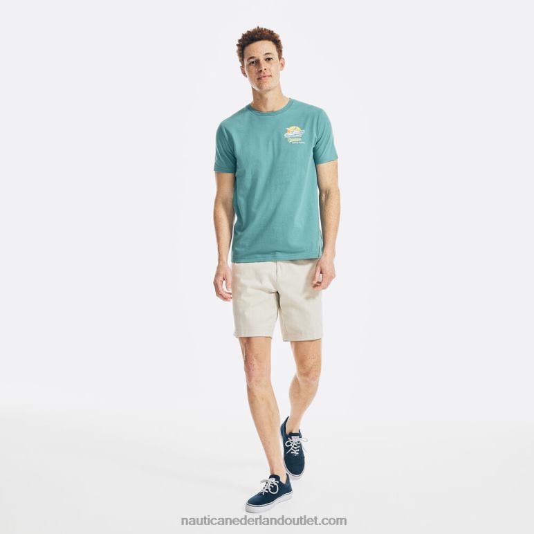 grafisch t-shirt met zonsondergangboot delphinium blauw Nautica 0828F622 Heren