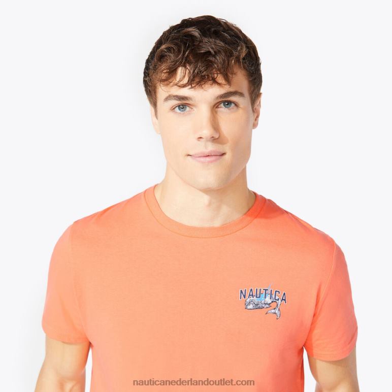 groot en groot T-shirt met walvisprint levend koraal Nautica 0828F551 Heren