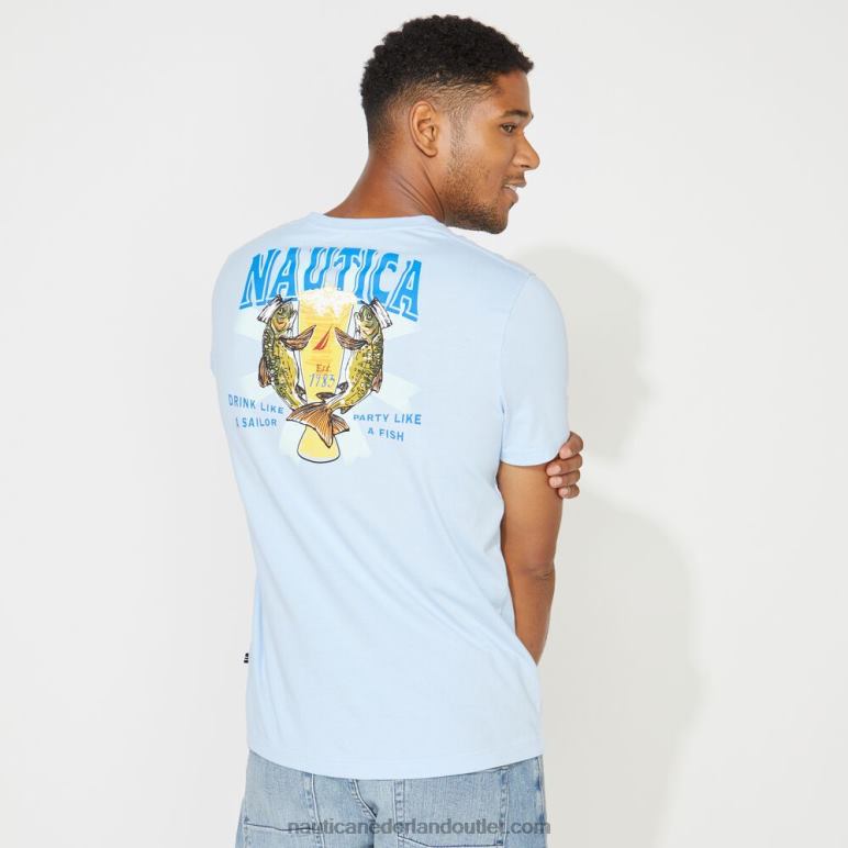 groot en lang T-shirt met matrozenprint azuur blauw Nautica 0828F728 Heren