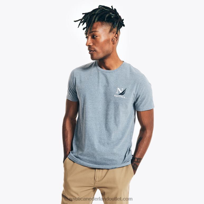 groot en lang, duurzaam vervaardigd T-shirt met grafische print van de zeildivisie anker blauwe heide Nautica 0828F654 Heren