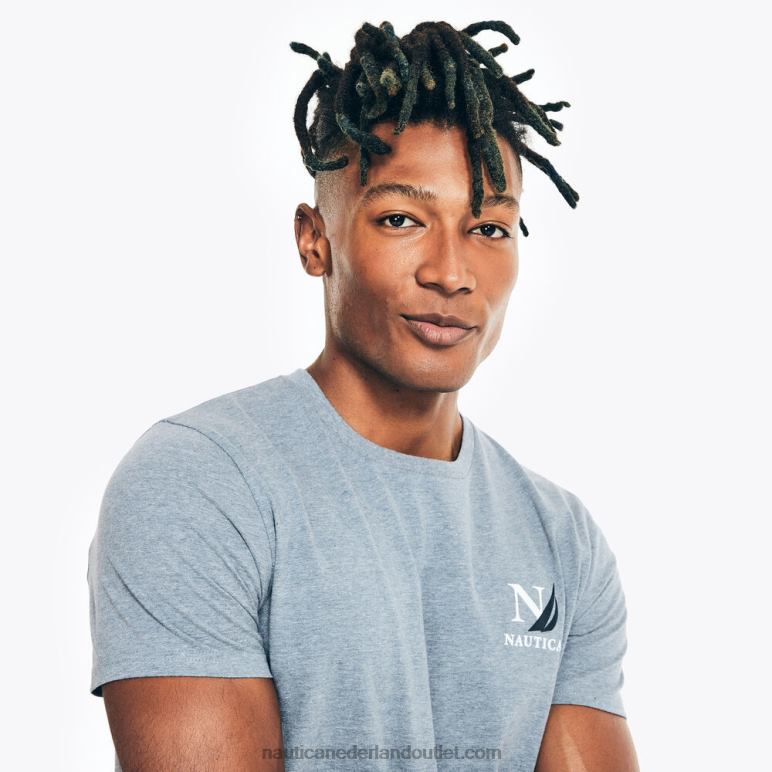 groot en lang, duurzaam vervaardigd T-shirt met grafische print van de zeildivisie anker blauwe heide Nautica 0828F654 Heren