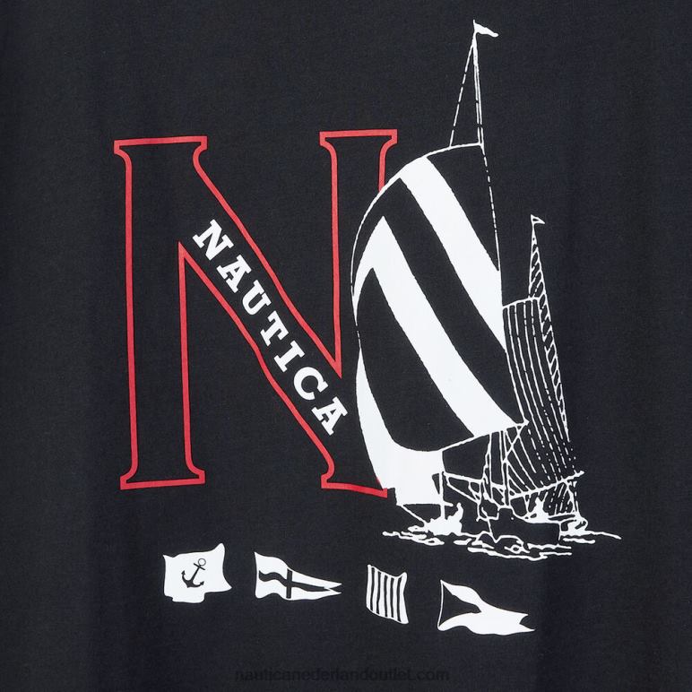 groot en lang, duurzaam vervaardigd T-shirt met grafische zeilboot echt zwart Nautica 0828F621 Heren