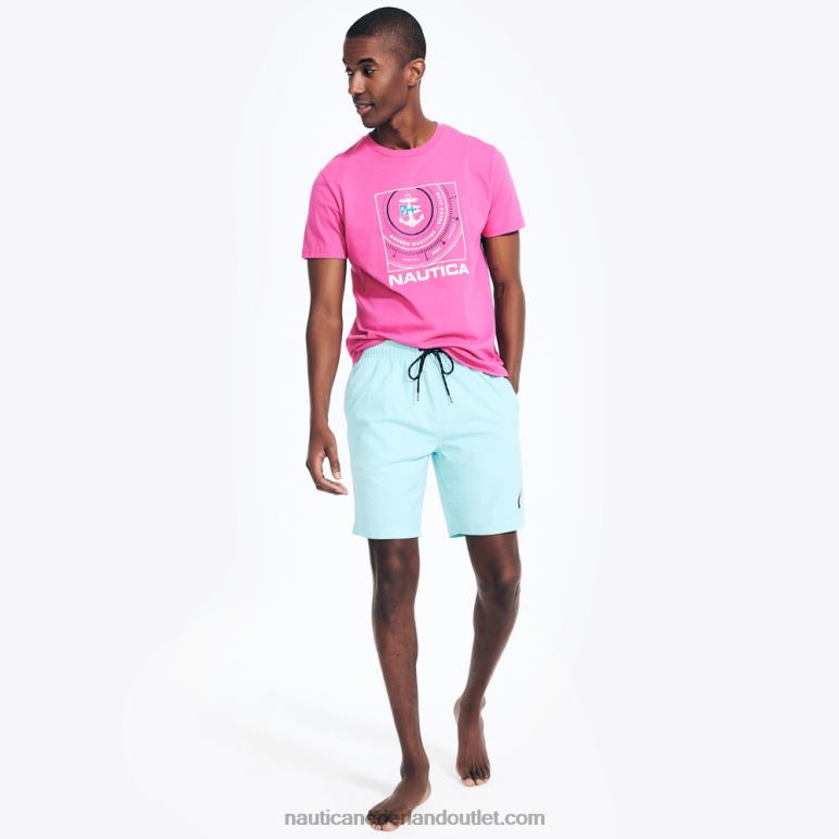 groot en lang duurzaam vervaardigd T-shirt met kompasopdruk rotsachtig rood Nautica 0828F459 Heren