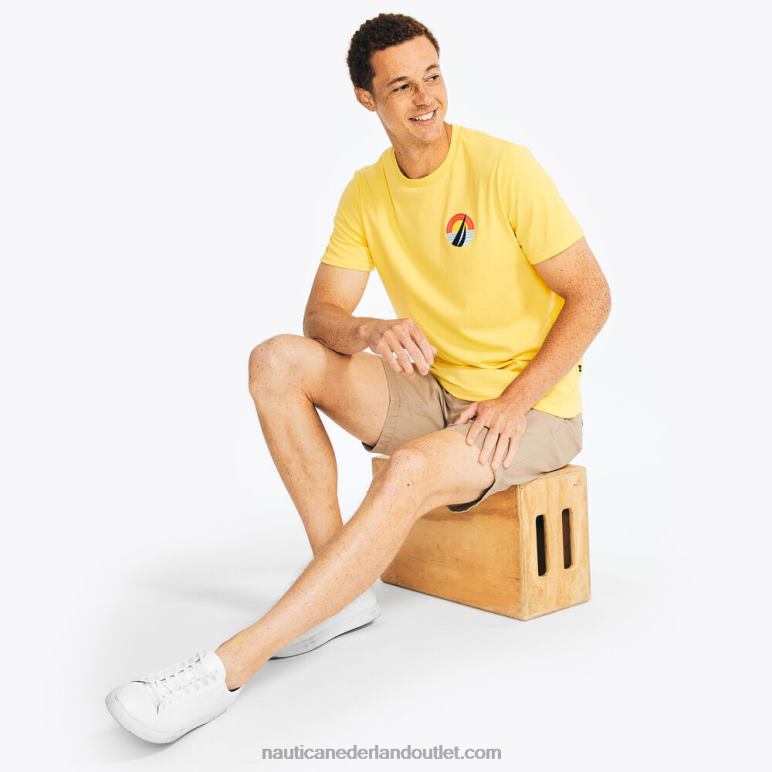 groot en lang duurzaam vervaardigd T-shirt met surfprint Franse vanille Nautica 0828F582 Heren