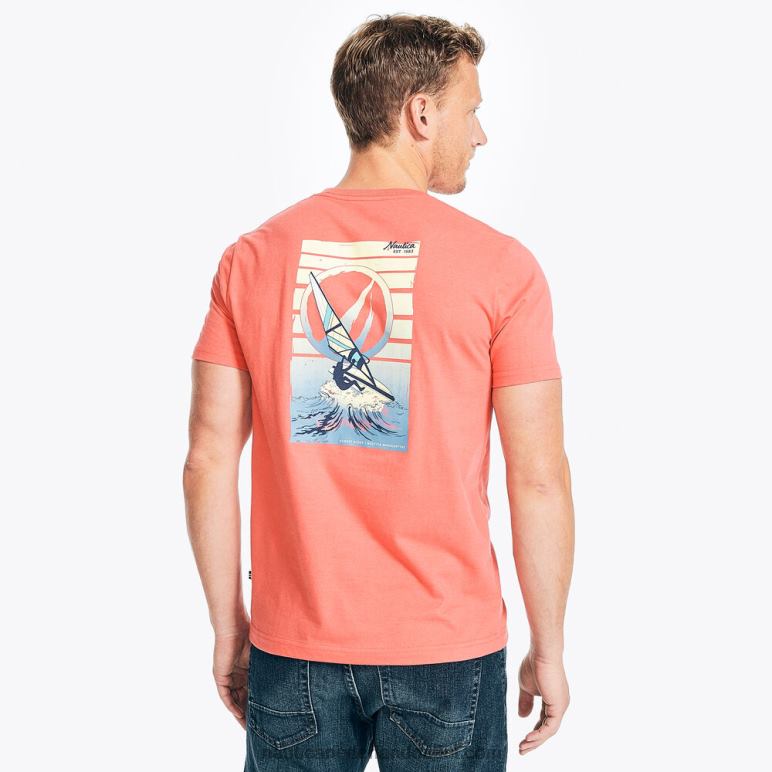 groot en lang duurzaam vervaardigd T-shirt met surfprint glorie rood Nautica 0828F627 Heren