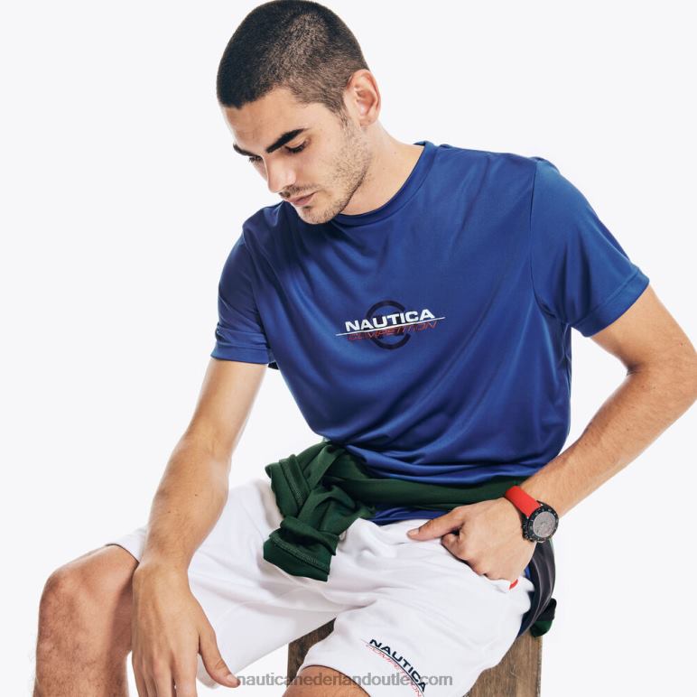 groot en lang duurzaam vervaardigd T-shirt met wedstrijdlogo helder kobalt Nautica 0828F512 Heren