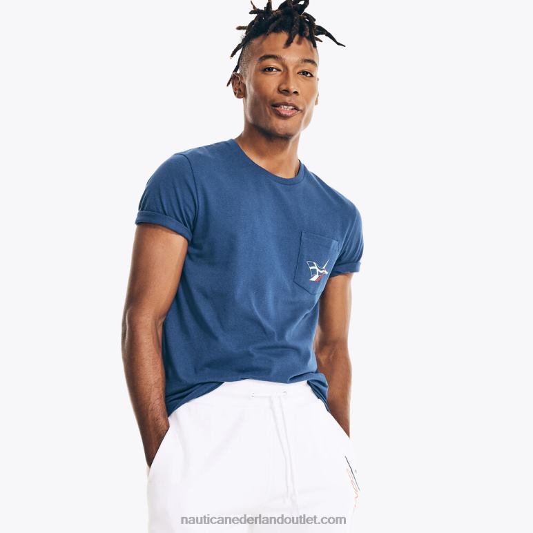 groot en lang duurzaam vervaardigd ocean challenge grafisch t-shirt blauwe diepten Nautica 0828F697 Heren