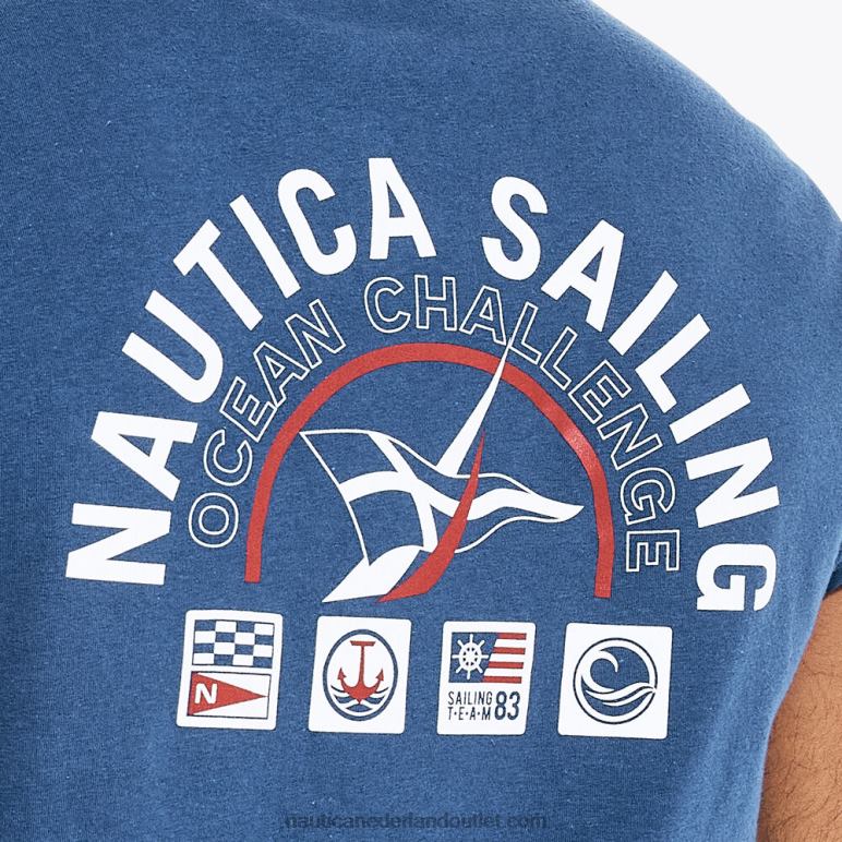groot en lang duurzaam vervaardigd ocean challenge grafisch t-shirt blauwe diepten Nautica 0828F697 Heren
