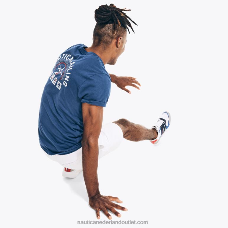 groot en lang duurzaam vervaardigd ocean challenge grafisch t-shirt blauwe diepten Nautica 0828F697 Heren