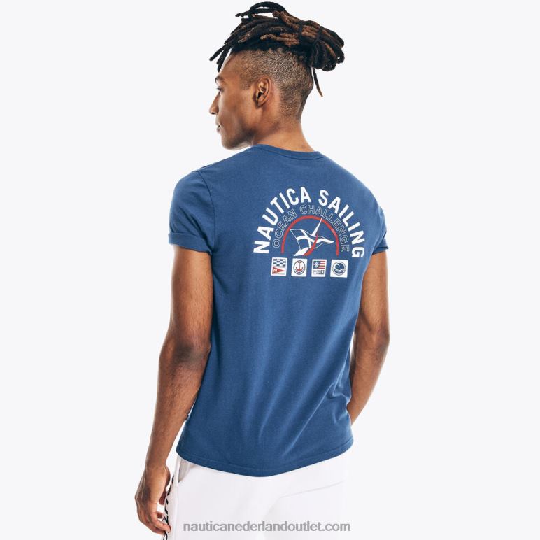 groot en lang duurzaam vervaardigd ocean challenge grafisch t-shirt blauwe diepten Nautica 0828F697 Heren