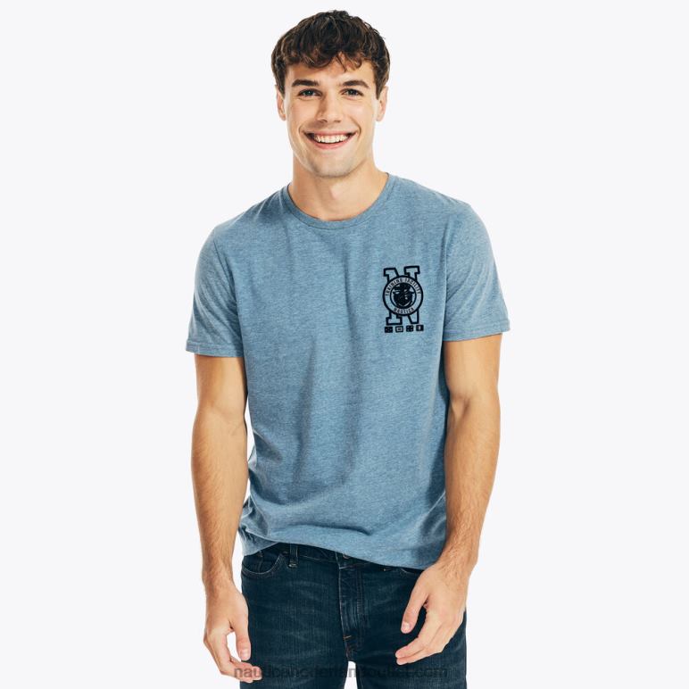 groot en lang duurzaam vervaardigd t-shirt met marine-opdruk anker blauwe heide Nautica 0828F579 Heren