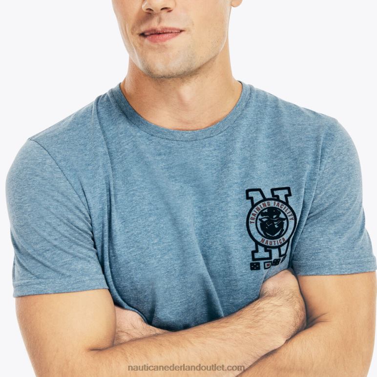 groot en lang duurzaam vervaardigd t-shirt met marine-opdruk anker blauwe heide Nautica 0828F579 Heren