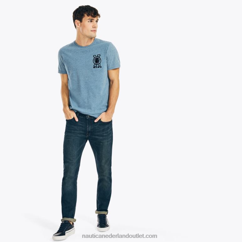 groot en lang duurzaam vervaardigd t-shirt met marine-opdruk anker blauwe heide Nautica 0828F579 Heren