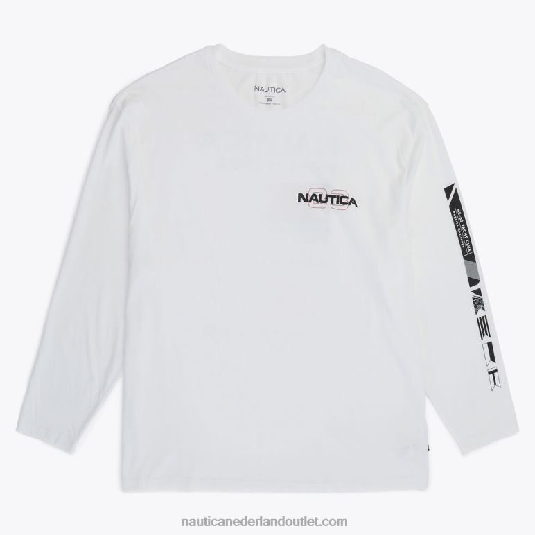 groot en lang duurzaam vervaardigd wedstrijd-t-shirt met lange mouwen Helder wit Nautica 0828F492 Heren