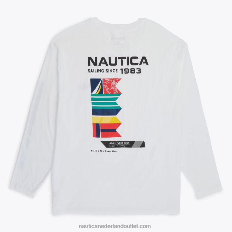 groot en lang duurzaam vervaardigd wedstrijd-t-shirt met lange mouwen Helder wit Nautica 0828F492 Heren