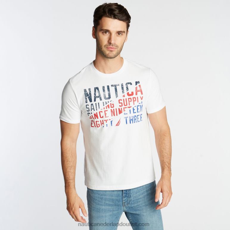 groot en lang grafisch t-shirt voor zeilen Helder wit Nautica 0828F642 Heren