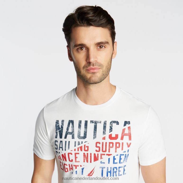 groot en lang grafisch t-shirt voor zeilen Helder wit Nautica 0828F642 Heren