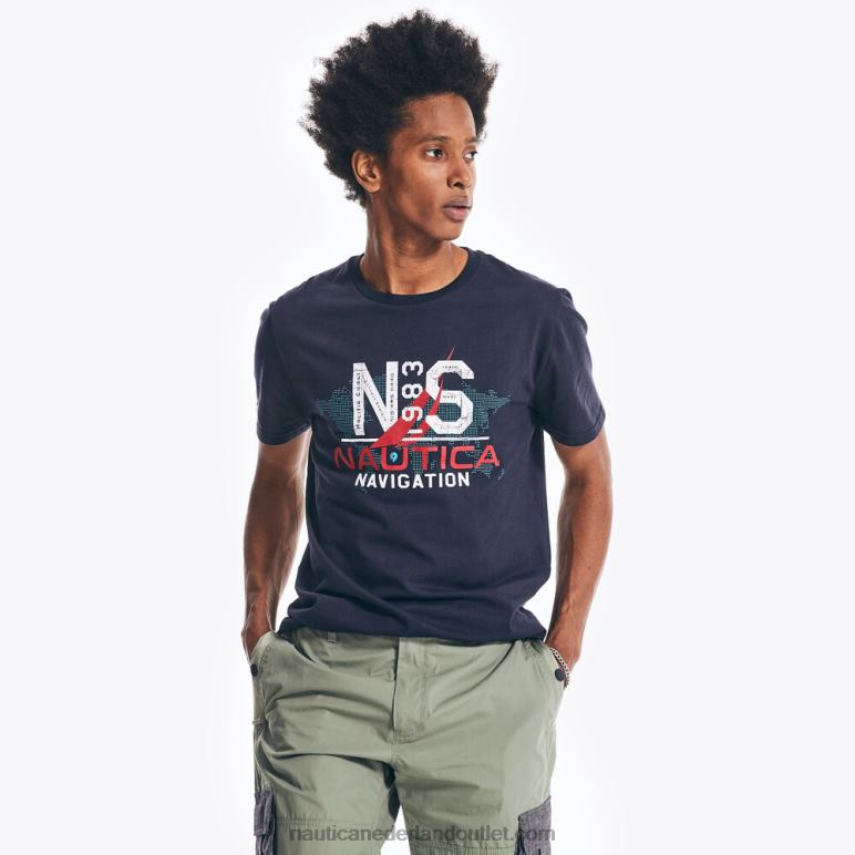 kaartnavigatie grafisch t-shirt marine Nautica 0828F393 Heren