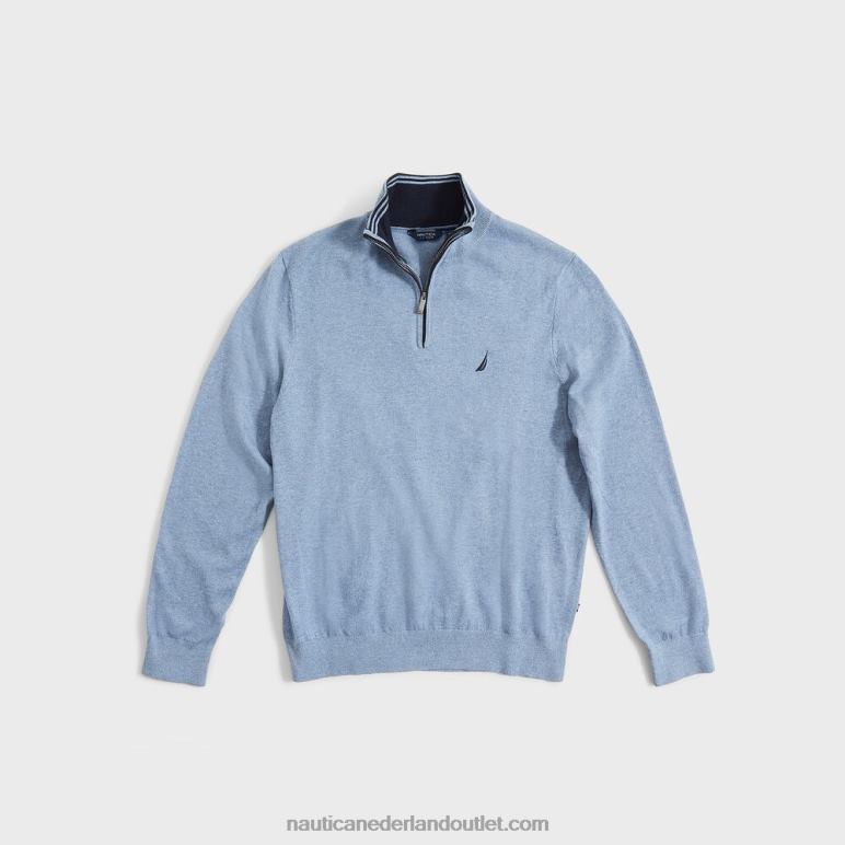 big & tall navtech sweater met kwartrits anker blauwe heide Nautica 0828F667 Heren