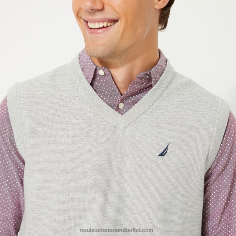 big & tall navtech sweatervest met v-hals grijze heide Nautica 0828F615 Heren