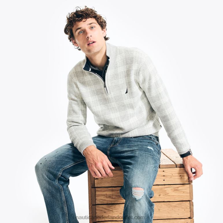 duurzaam vervaardigde geruite trui met kwartrits grijze heide Nautica 0828F169 Heren