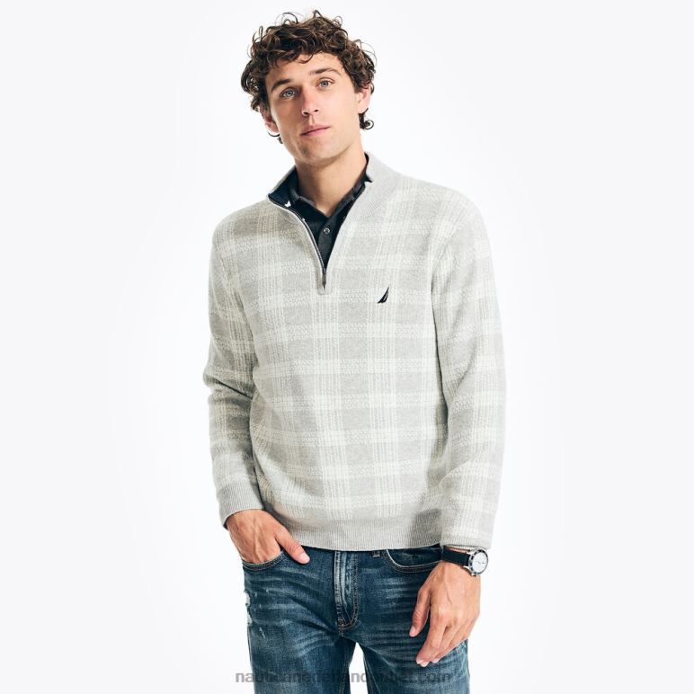 duurzaam vervaardigde geruite trui met kwartrits grijze heide Nautica 0828F169 Heren
