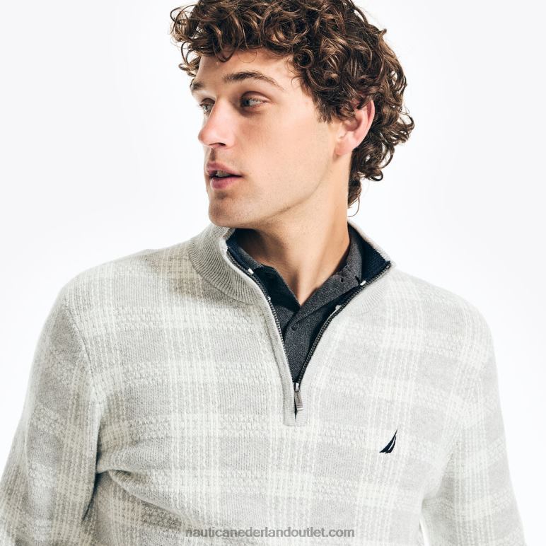 duurzaam vervaardigde geruite trui met kwartrits grijze heide Nautica 0828F169 Heren