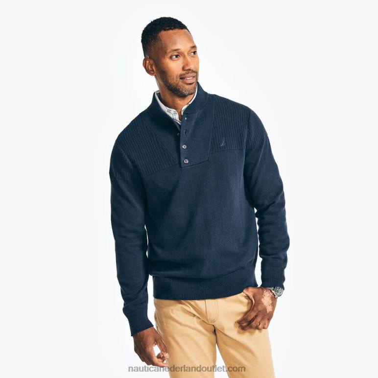 getextureerde henley stellaire blauwe heide Nautica 0828F619 Heren