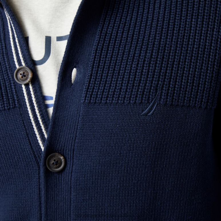 groot en lang getextureerd vest met knopen marine Nautica 0828F612 Heren