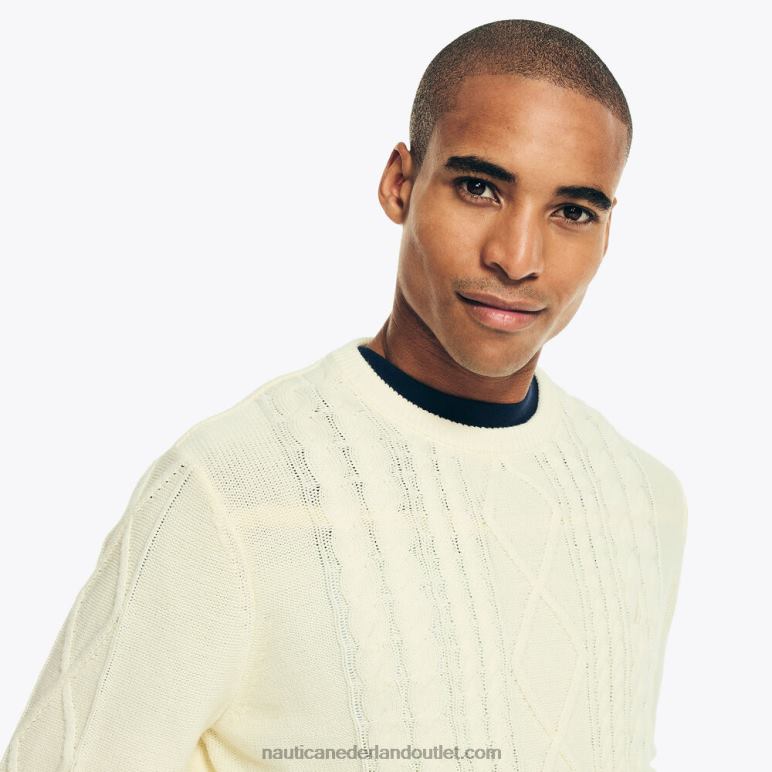 kabelgebreide trui met ronde hals zeil creme Nautica 0828F173 Heren
