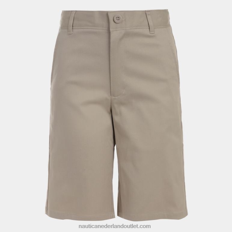 korte broek met platte voorkant en stretch taille voor jongens (8-18) donkerbruine heide Nautica 0828F1303