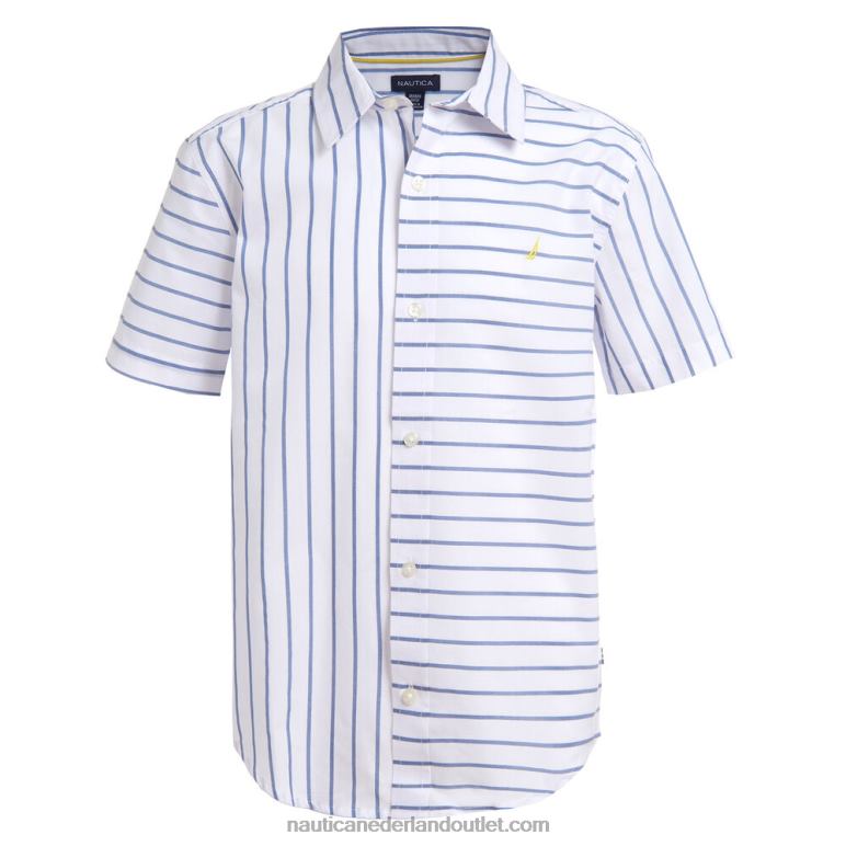 gestreept overhemd met grafische print op de rug en korte mouwen voor kleine jongens (4-7) antieke whitewash Nautica 0828F1157