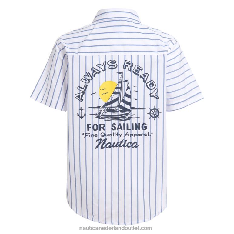 gestreept overhemd met grafische print op de rug en korte mouwen voor kleine jongens (4-7) antieke whitewash Nautica 0828F1157