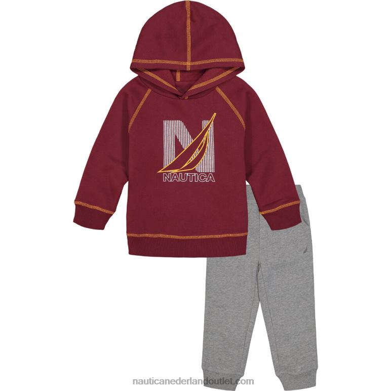 set van 2 joggingbroeken van fleece met capuchon voor peuterjongens (2t-4t) diepzee rood Nautica 0828F1151